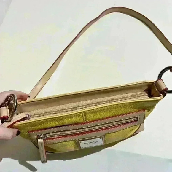 Tignanello Leather Yellow Tan Convertible Crossbody Purse Handbag - Picture 13 of 15